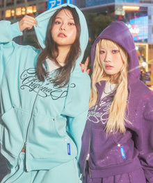 グリッター裏起毛ジップパーカー / SQNZ LOGO GLITTER ZIP P/K ターコイズ