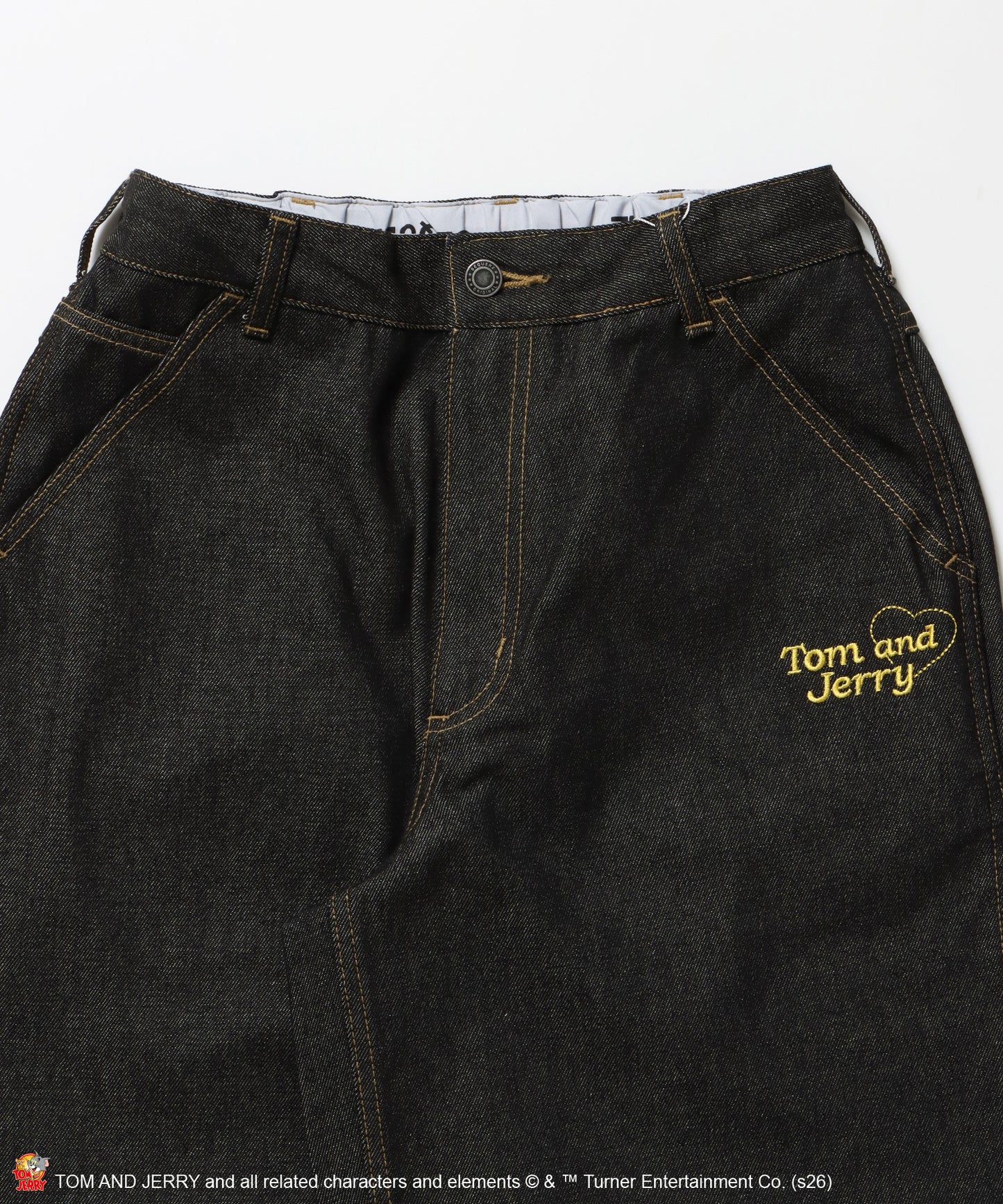 TJ JERRY AND TUFFY LOOSE DENIM / トムとジェリー デニム ワイド パンツ ボトムス 刺繍 加工 リジッド ワッペン ブラック系その他