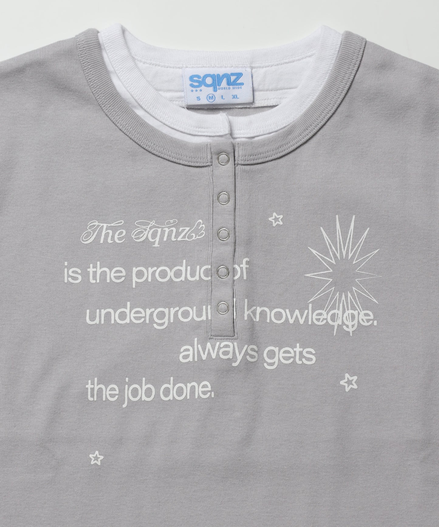 ※WEB限定 / フェイクレイヤード / バイカラーヘンリーネック半袖T /sqnz fake layered henley star tee ライトグレー