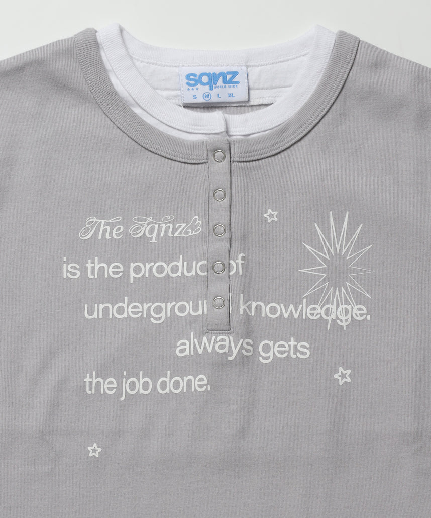 ※WEB限定 / フェイクレイヤード / バイカラーヘンリーネック半袖T /sqnz fake layered henley star tee ライトグレー