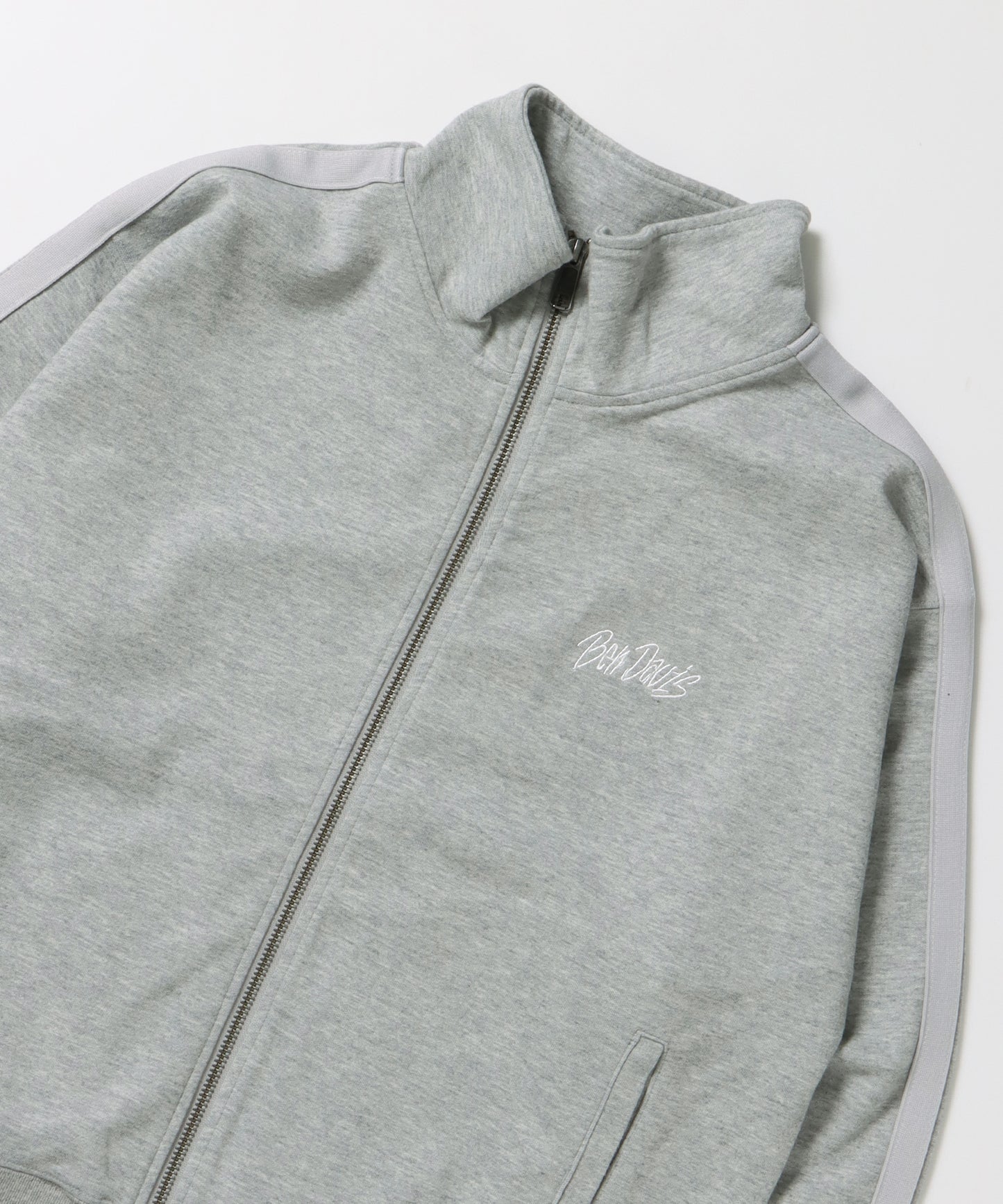 JERSEY LINE TRACK JACKET / ビッグシルエット フルジップ ヘビーウェイト 加工 刺繍 フーディ【短丈】 グレー