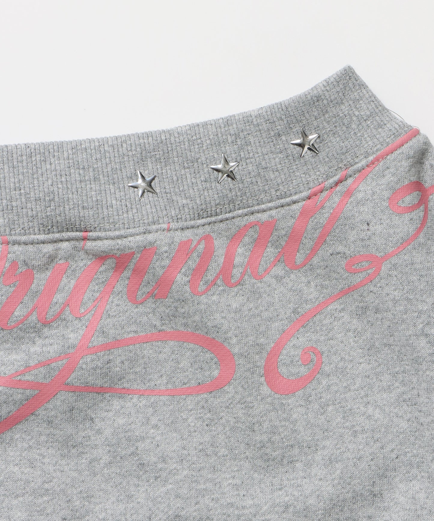 sqnz star shoulder sweat ladies / レディース ワンショルダー スタッズ 裏毛 短丈 サムホール グレー