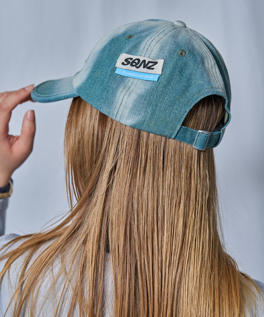 WEB限定 / ワッペンロゴデニムキャップ / sqnz applique denim cap