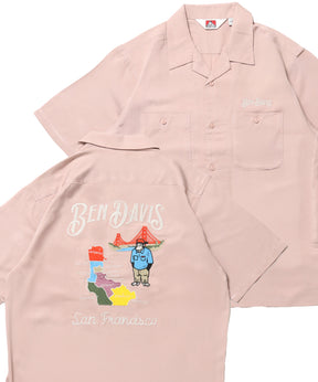SOUVENIR EMB O/C SHIRT / 半袖 シャツ 刺繍 オープンカラー ヴィンテージライク ピンク