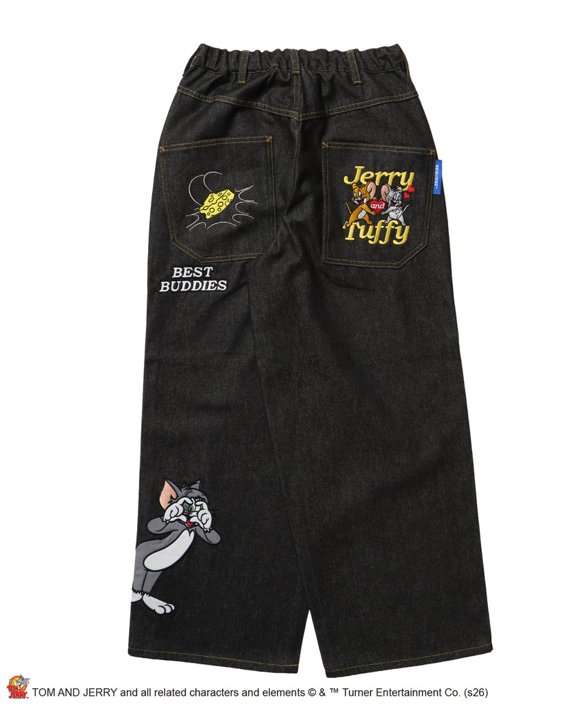 コーデセット　カットモール刺繍トップス　スウェット切り替えワイドパンツデニム SEQUENZ（シークエンズ）】TJ JERRY AND TUFFY LOOSE DENIM / トムと