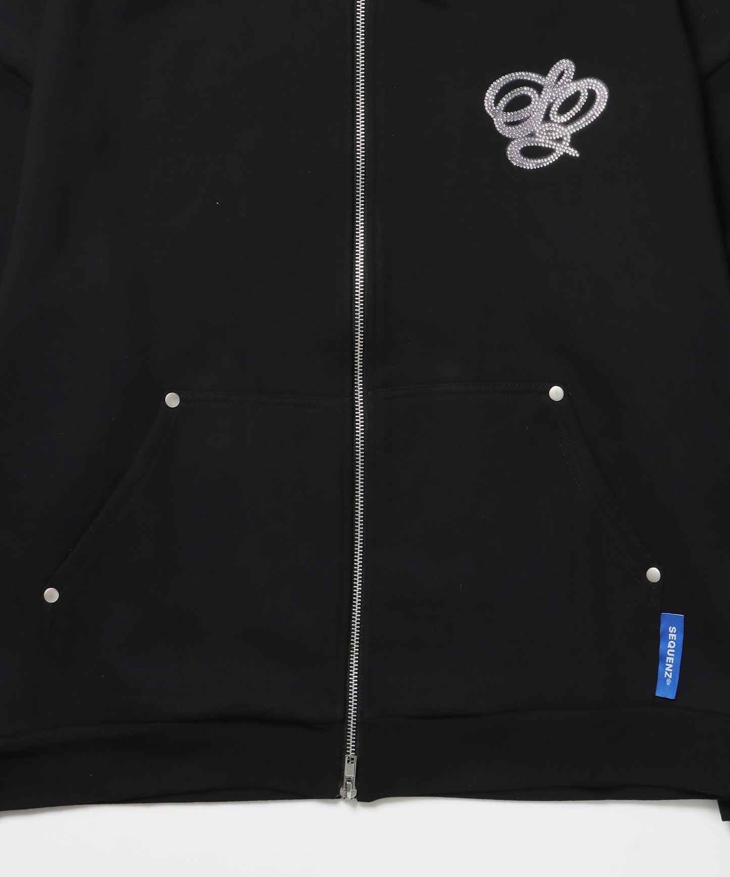 CROSS RHINE STONE ZIP P/K / パーカー ジップパーカー ラインストーン クロスデザイン 裏起毛 ダブルジップ 短丈 【セットアップ】 ブラック