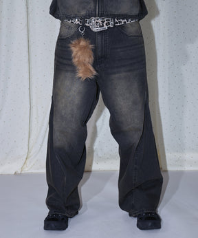 sqnz twist drape denim pants / ツイストドレープデニム　カーブデニム ワイドパンツ ヴィンテージライク オーバーダイ≪SET UP着用可能≫