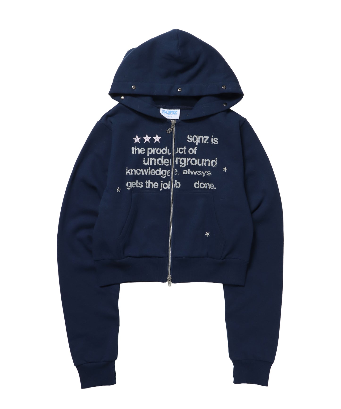 【sqnz（エスキュンズ）】sqnz fur zip pk / レディース ファー ジップパーカー 裏起毛 短丈 スタッズ ダブルジップ