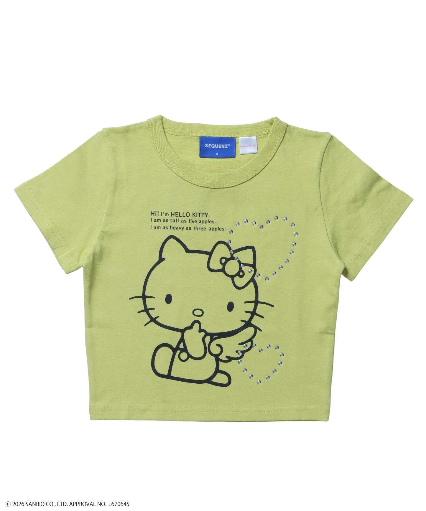 HK LOVE SEQUENZ TEE / ハローキティ キティちゃん 半袖 クルーネック プリント ワンポイント ラインストーン イエロー