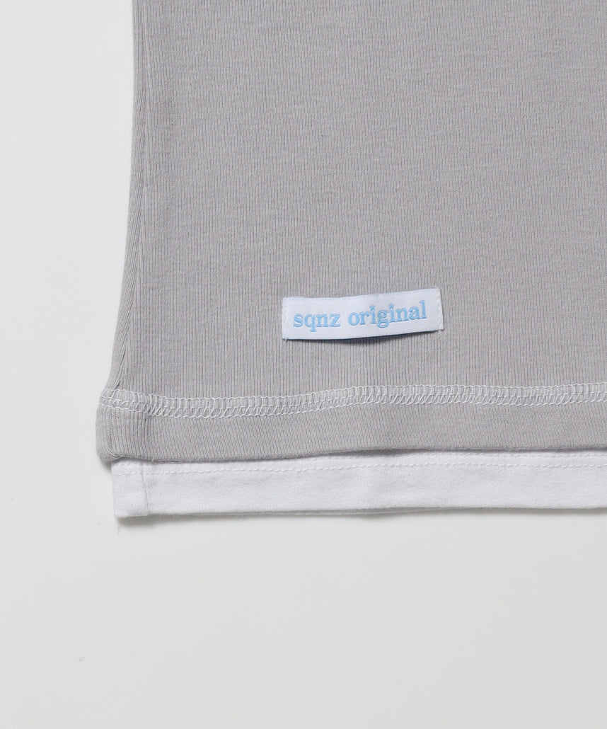 ※WEB限定 / フェイクレイヤード / バイカラーヘンリーネック半袖T /sqnz fake layered henley star tee ライトグレー