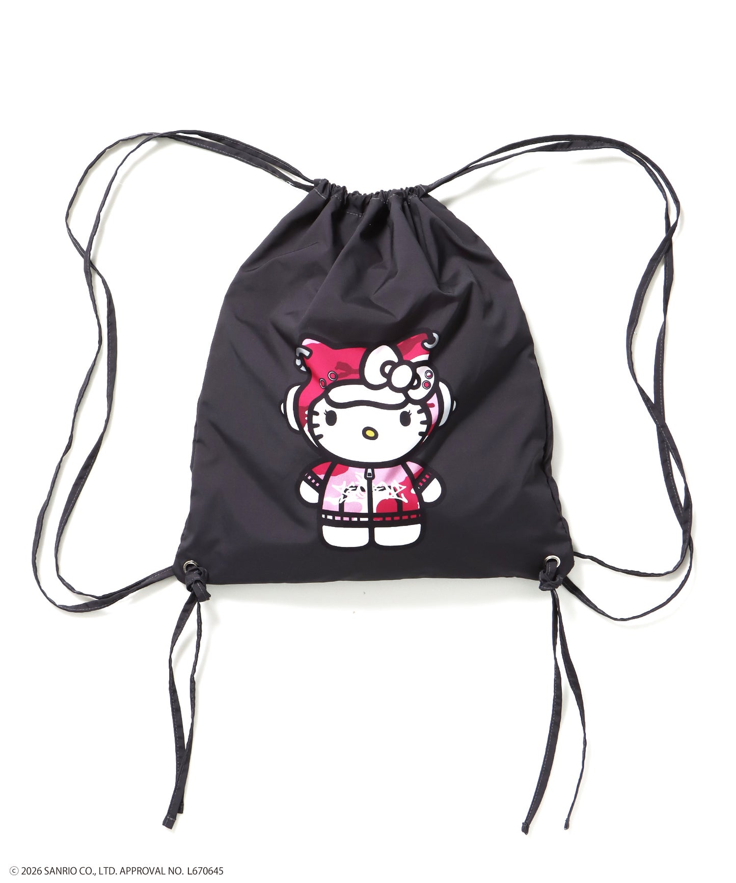 HK KITTY DAILY KNAPSACK / ナップサック バック 雑貨 ２WAY プリント リバーシブル ユニセックス ブラック系その他