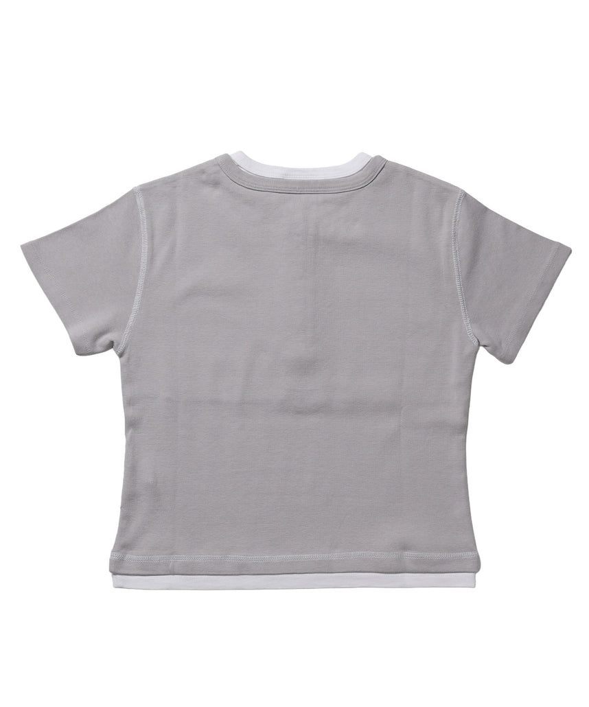 ※WEB限定 / フェイクレイヤード / バイカラーヘンリーネック半袖T /sqnz fake layered henley star tee ライトグレー
