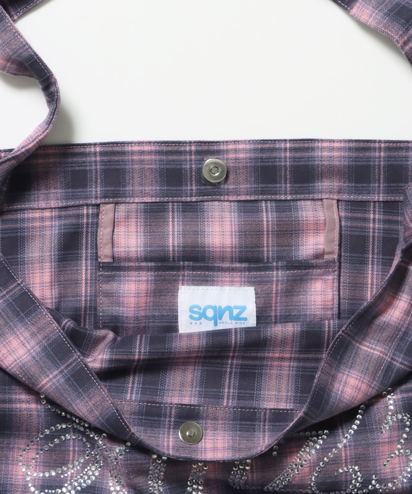 ≪予約商品≫sqnz favorite kira-kira totebag / ラインストーン バック チェック柄 2way ユニセックス ピンク