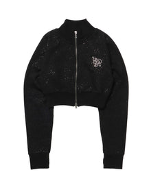 sqnz glitter zip top / グリッター ダブルジップ ジップスウェット 裏起毛 ラインストーン 【セットアップ着用可能】 ブラック