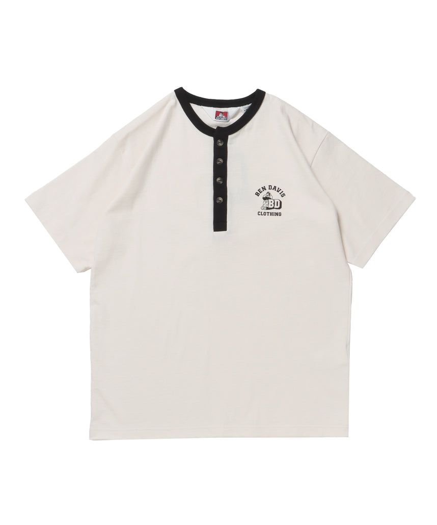 RINGER HENLEY TEE / Tシャツ 半袖 クルーネック ヘンリーネック ワンポイント クラシックフィット リンガー ワンポイント ホワイト