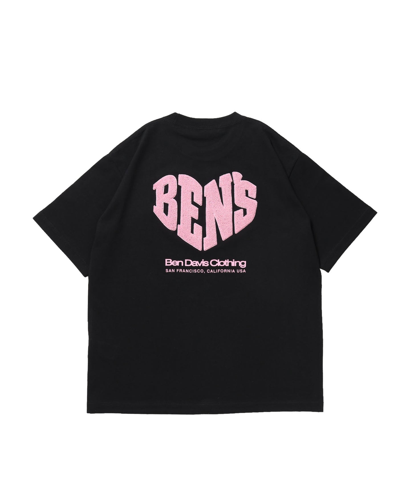 HEART CHENILLE 3 TEE / Tシャツ 半袖 クルーネック 刺繍 ワンポイント ユニセックス オーバーサイズ サガラ ブラック
