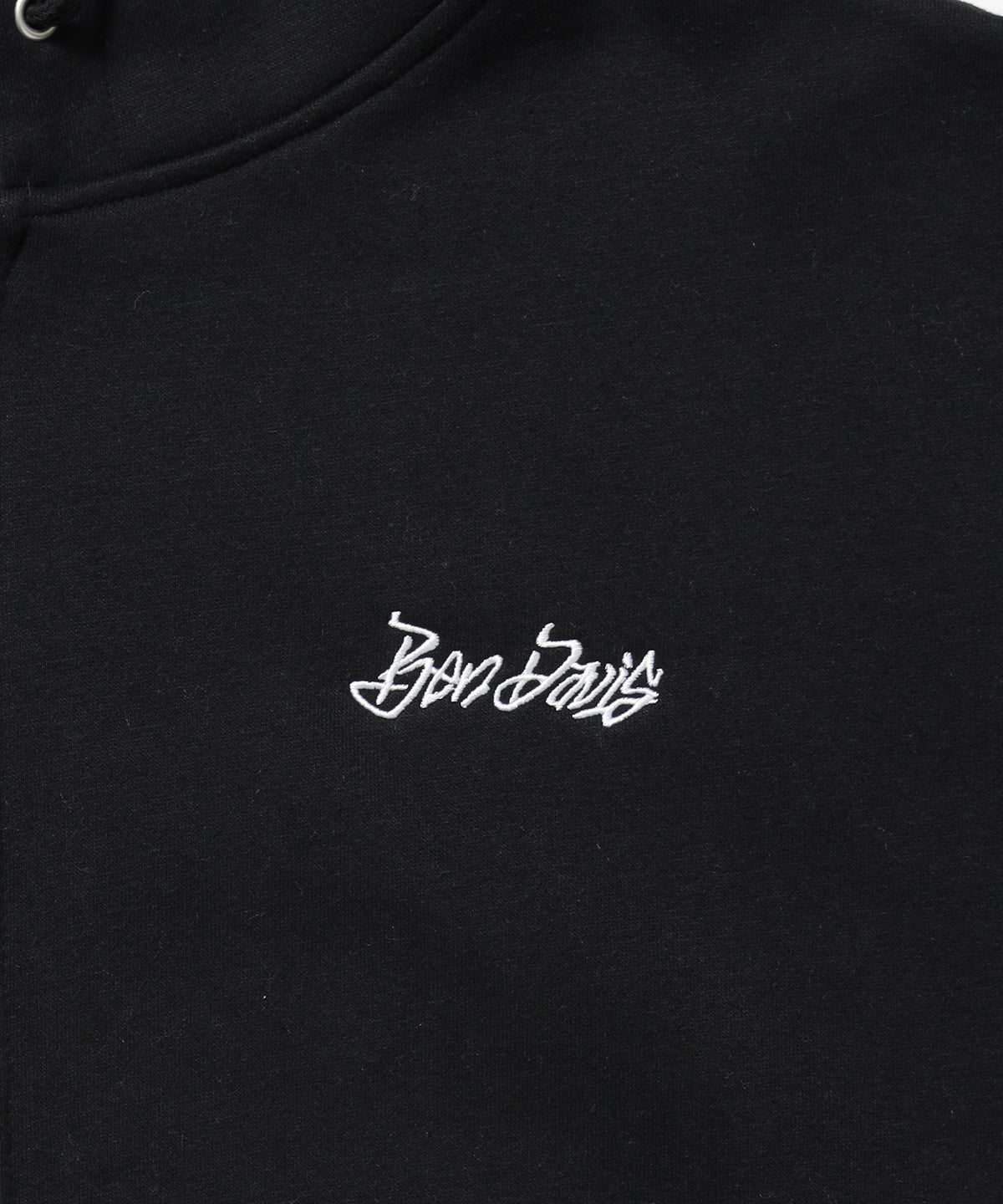 TAGGING ZIP HOODIE / ジップパーカー フード タグ 刺繍 裏起毛 ユニセックス ブラック