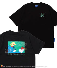 TJ PHOTO & EMB. TEE / トムとジェリー 半袖 クルーネック プリント 刺繍 ワンポイント ユニセックス オーバーサイズ レイヤード ブラック