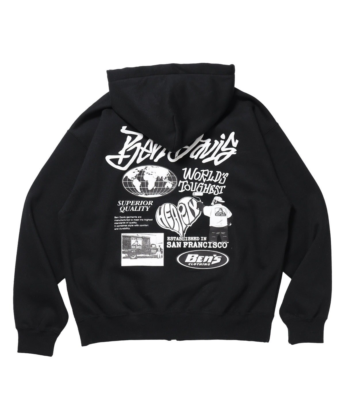 TAGGING ZIP HOODIE / ジップパーカー フード タグ 刺繍 裏起毛 ユニセックス ブラック