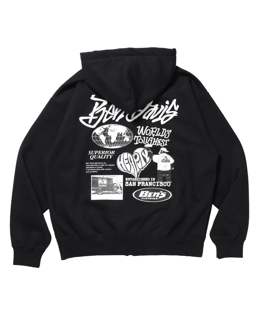 TAGGING ZIP HOODIE / ジップパーカー フード タグ 刺繍 裏起毛 ユニセックス ブラック