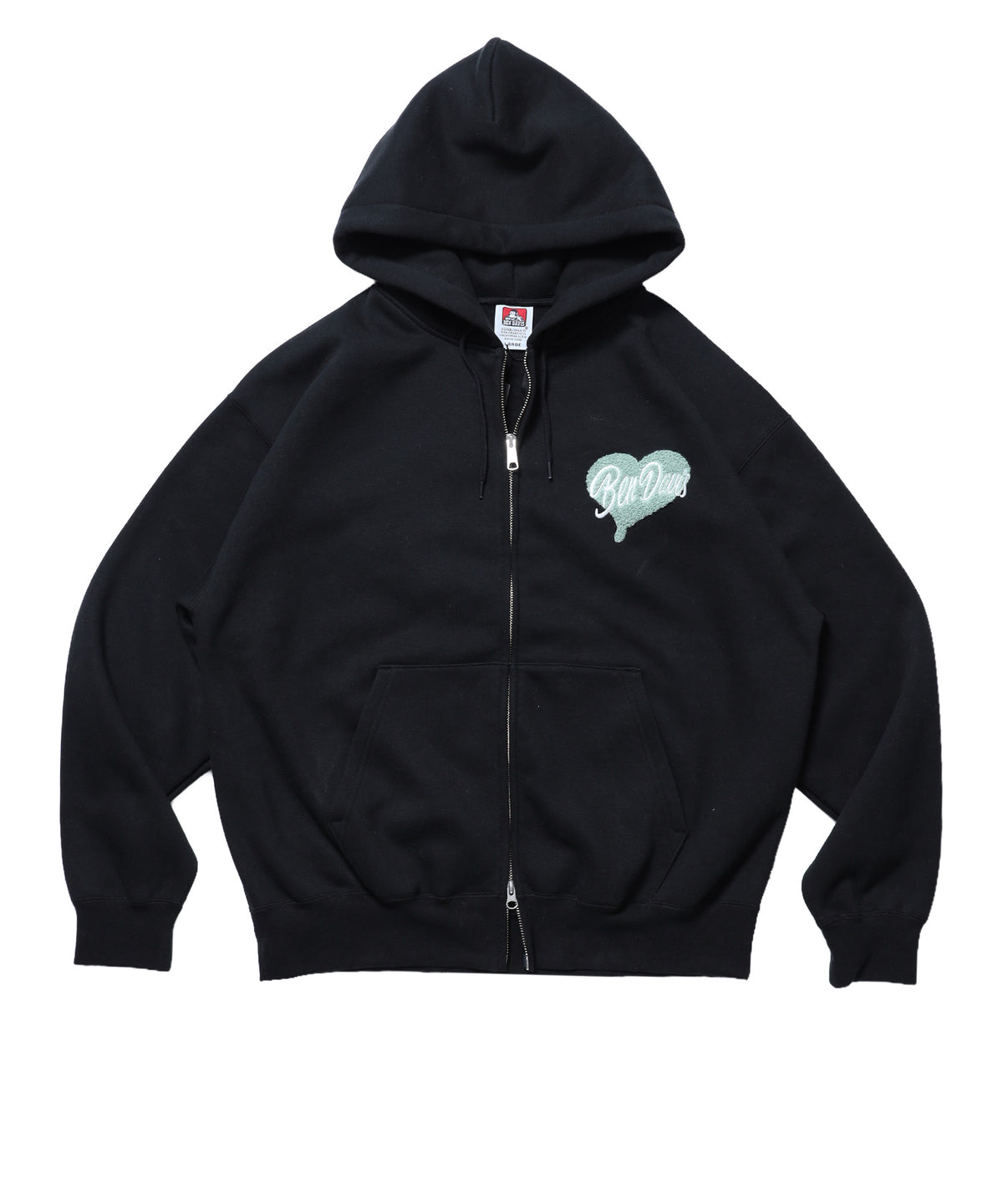 HEART CHENILLE ZIP HOODIE / ジップパーカー フード ハート チェニール 刺繍 裏起毛 ユニセックス ブラック