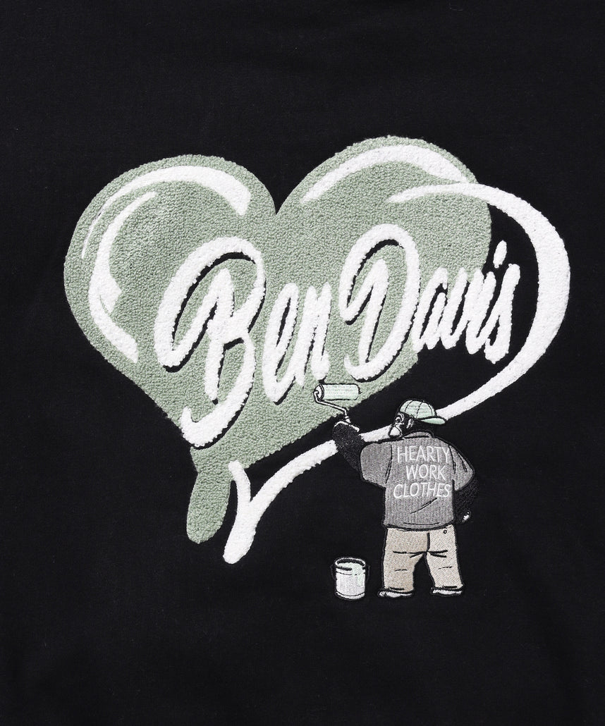 HEART CHENILLE ZIP HOODIE / ジップパーカー フード ハート チェニール 刺繍 裏起毛 ユニセックス ブラック