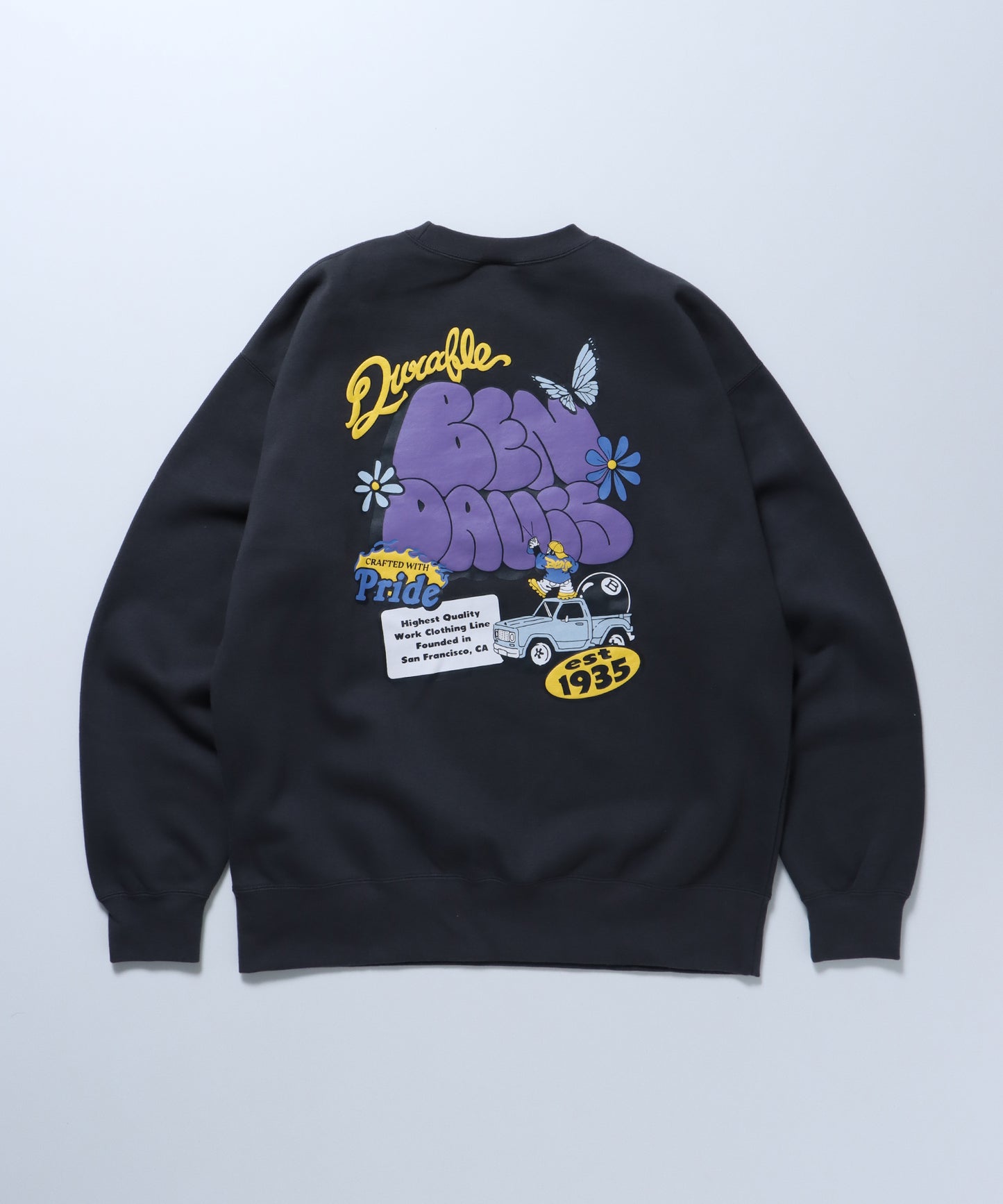 PLUMP LOGO CREW / 刺繍 ロゴ ビッグ ビックシルエット スウェット クルーネック プルオーバー チャコール