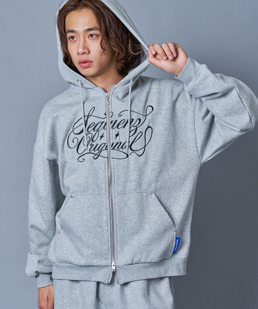 グリッター裏起毛ジップパーカー / SQNZ LOGO GLITTER ZIP P/K グレー