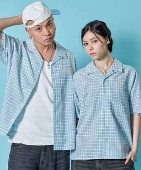 ※WEB限定 / チェック半袖シャツ / sqnz applique check shirts ライトブルー