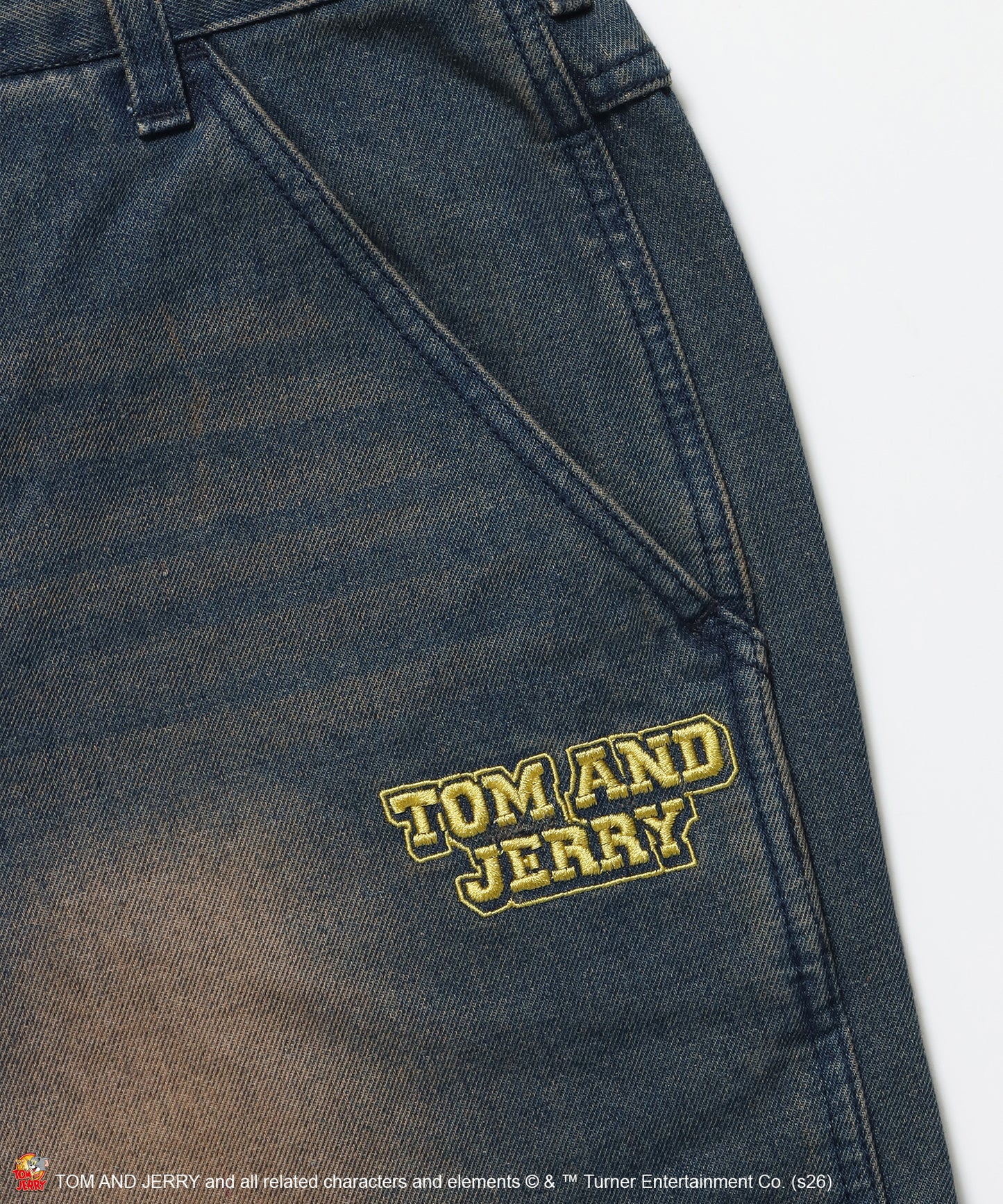TJ STREET SHORTS DENIM / トムとジェリー ハーフパンツ ショーツ ジョーツデニム ワイド パンツ ボトムス 刺繍 加工 リジッド ワッペン ブルー
