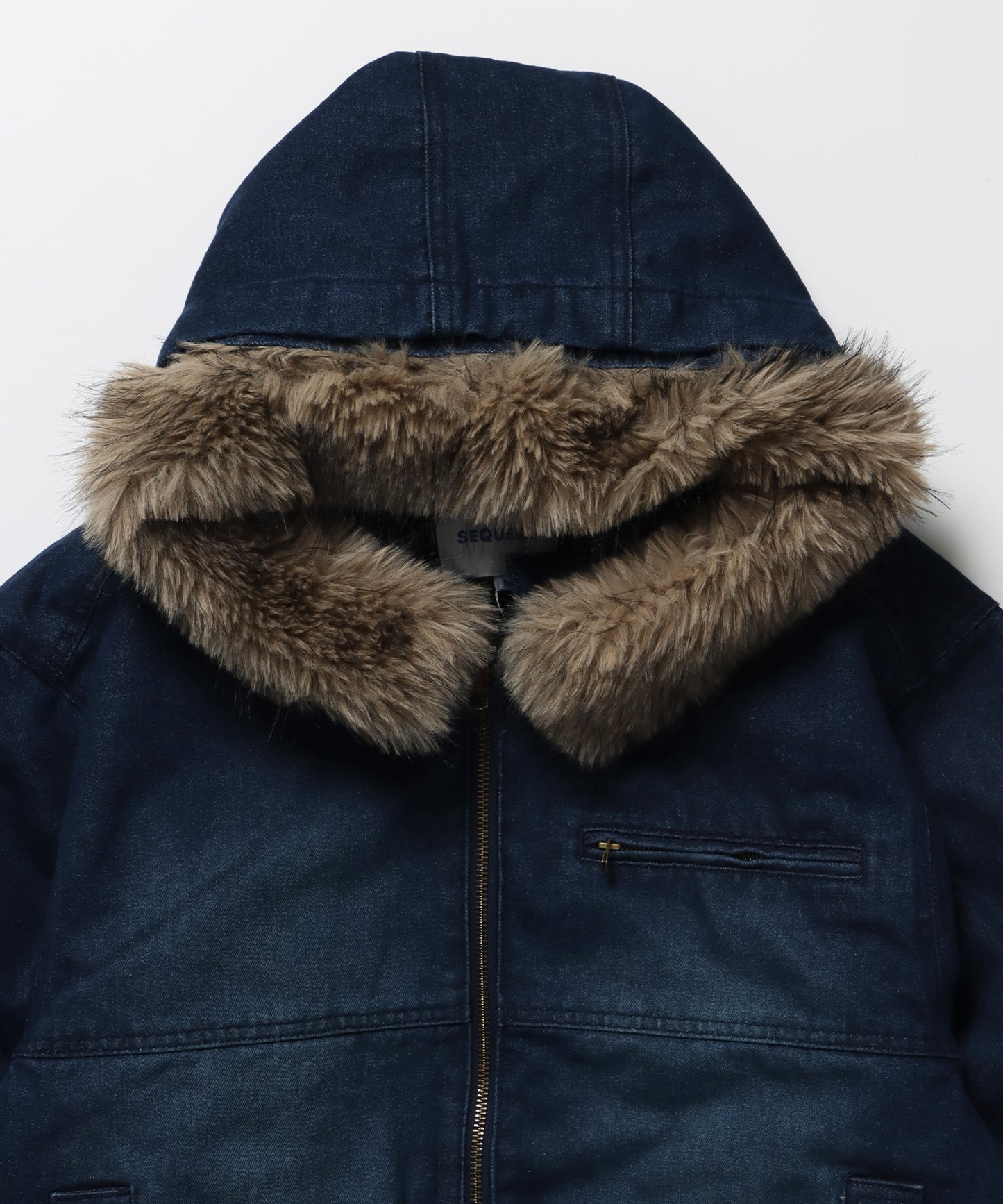 FUR DENIM HOODIE JKT / デニム ジャケット ファー 中綿 ダブルジップ フーディ ブルー