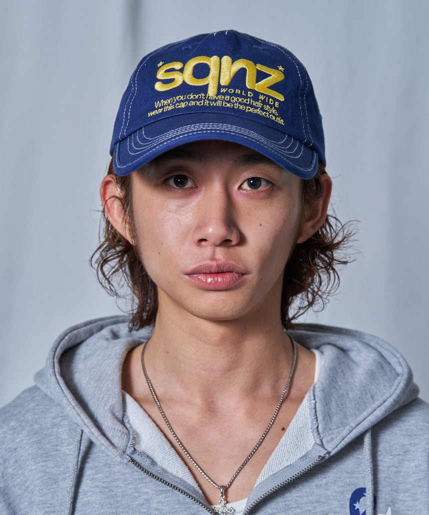 sqnz logo cap / ロゴ ベースボール キャップ 刺繍 ストリート ネイビー