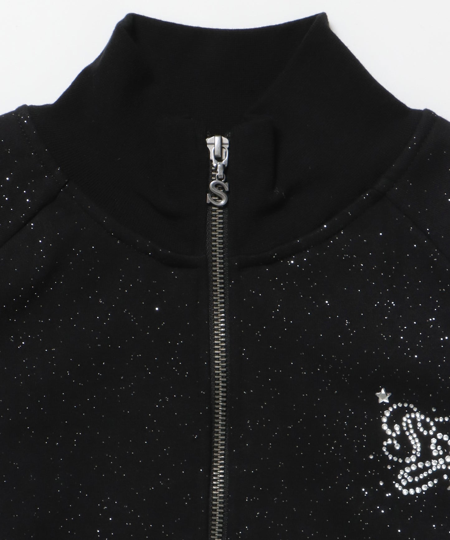 sqnz glitter zip top / グリッター ダブルジップ ジップスウェット 裏起毛 ラインストーン 【セットアップ着用可能】 ブラック