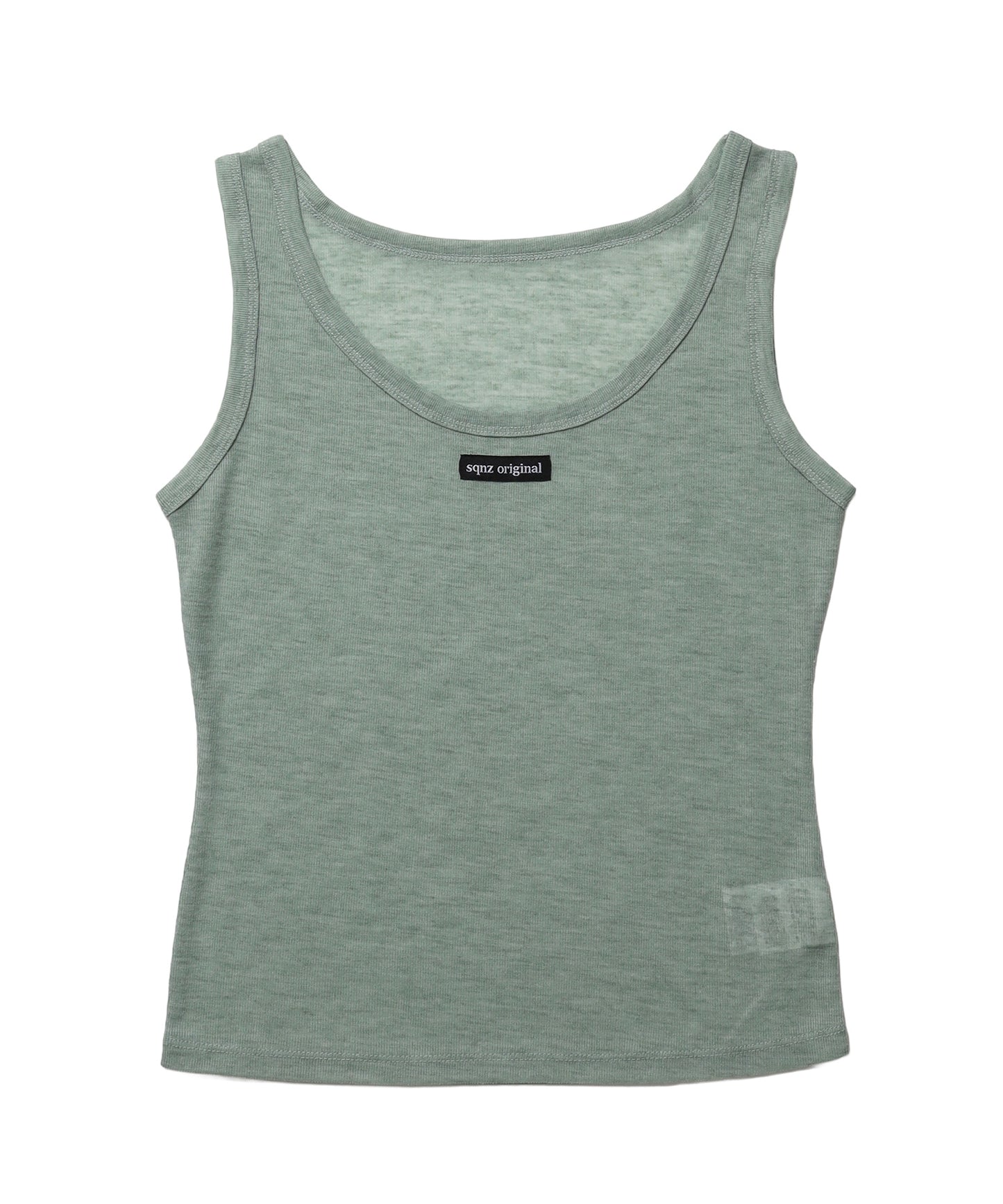sqnz sheer layered tank / レディース シアー レイヤード ピスネーム メタルプレート タンクトップ クルーネック グリーン