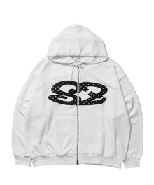 ≪予約商品≫※WEB限定 / アソートまたぎジップパーカー / sqnz logo applique zip p/k ホワイト