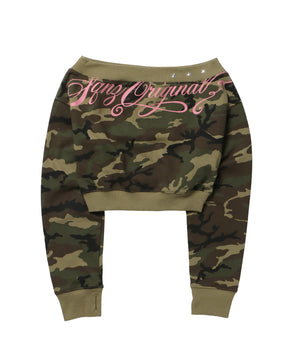 sqnz star shoulder sweat ladies / レディース ワンショルダー スタッズ 裏毛 短丈 サムホール 柄80