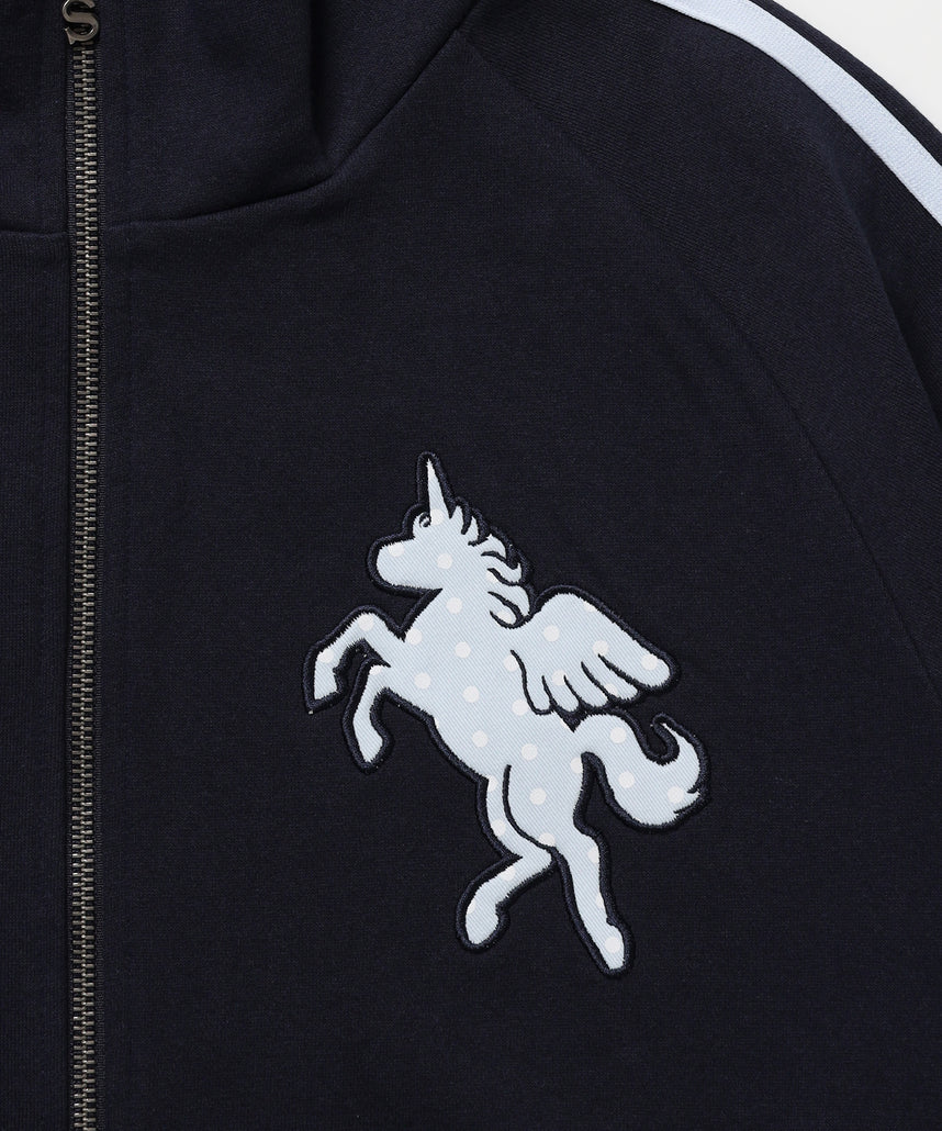 ※WEB限定 / ユニコーンワッペン刺繍トラックジャケット / sqnzU horse track jkt ネイビー