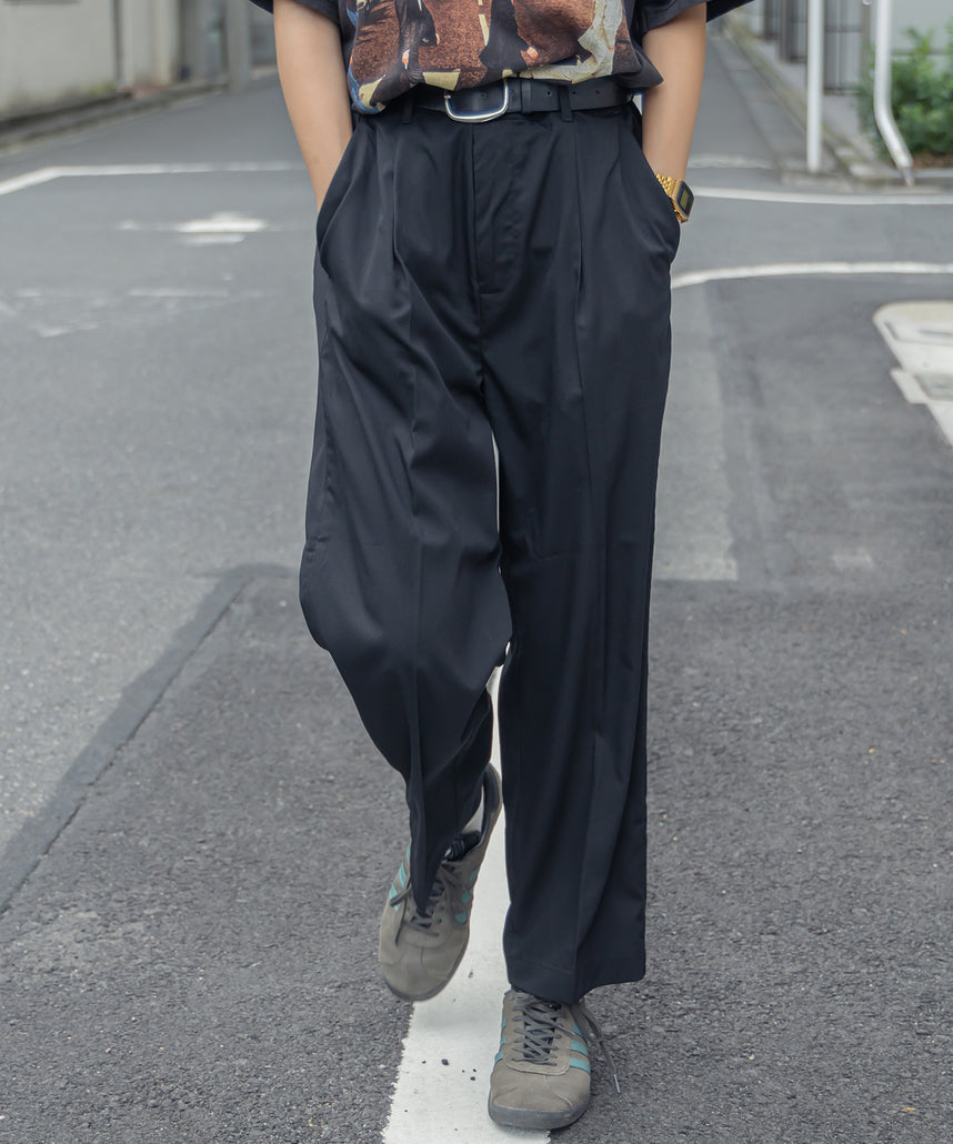 TR SIDE GATHER ANKLE PANTS / TR サイドギャザー アンクルスラックス チャコール