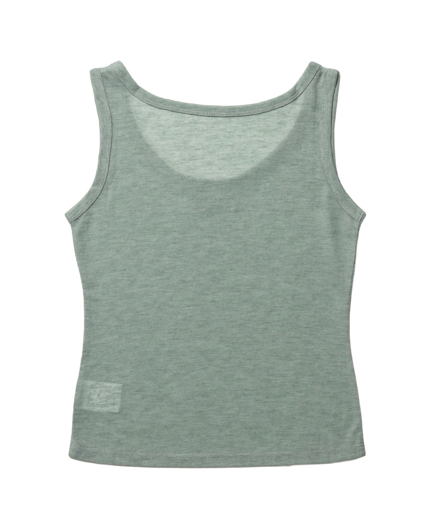 sqnz sheer layered tank / レディース シアー レイヤード ピスネーム メタルプレート タンクトップ クルーネック グリーン