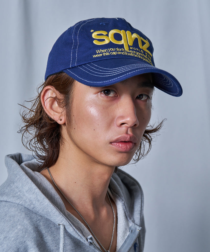 sqnz logo cap / ロゴ ベースボール キャップ 刺繍 ストリート ネイビー
