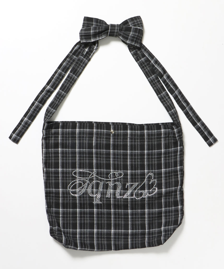 ≪予約商品≫sqnz favorite kira-kira totebag / ラインストーン バック チェック柄 2way ユニセックス ブラック