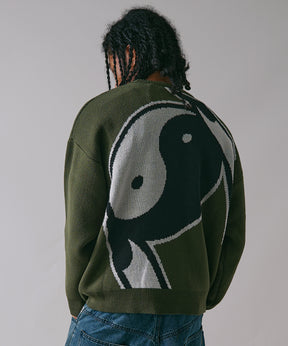 【SEQUENZ】 BIG TAIJI C/N KNIT / クルーネック ストリート ビックシルエット カーキ