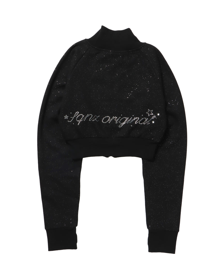 sqnz glitter zip top / グリッター ダブルジップ ジップスウェット 裏起毛 ラインストーン 【セットアップ着用可能】 ブラック