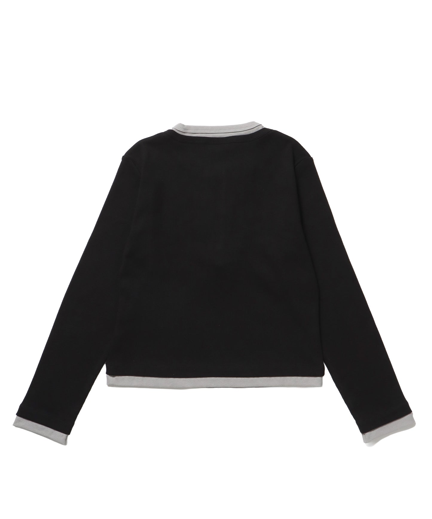 sqnz fake layered henley star l/s tee / 長袖 プリント ヘンリー フェイクレイヤード ツートーン ブラック