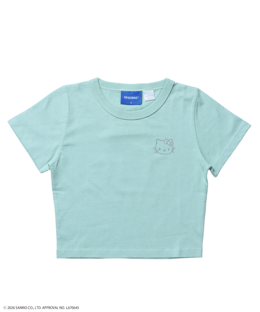HK CIRCLE LOGO TEE / ハローキティ キティちゃん 半袖 クルーネック プリント ワンポイント ラインストーン プリント グリーン