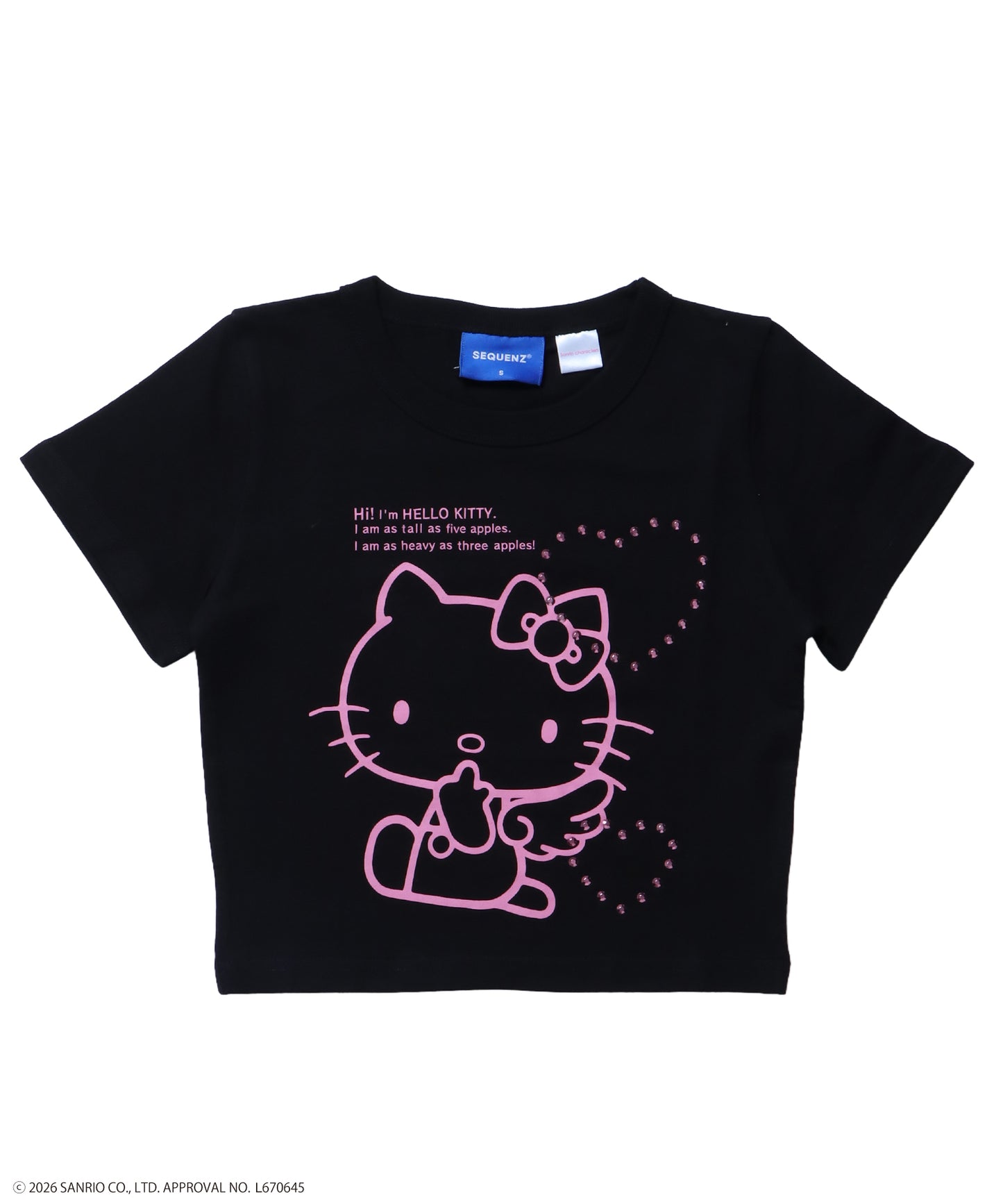 HK LOVE SEQUENZ TEE / ハローキティ キティちゃん 半袖 クルーネック プリント ワンポイント ラインストーン ブラック