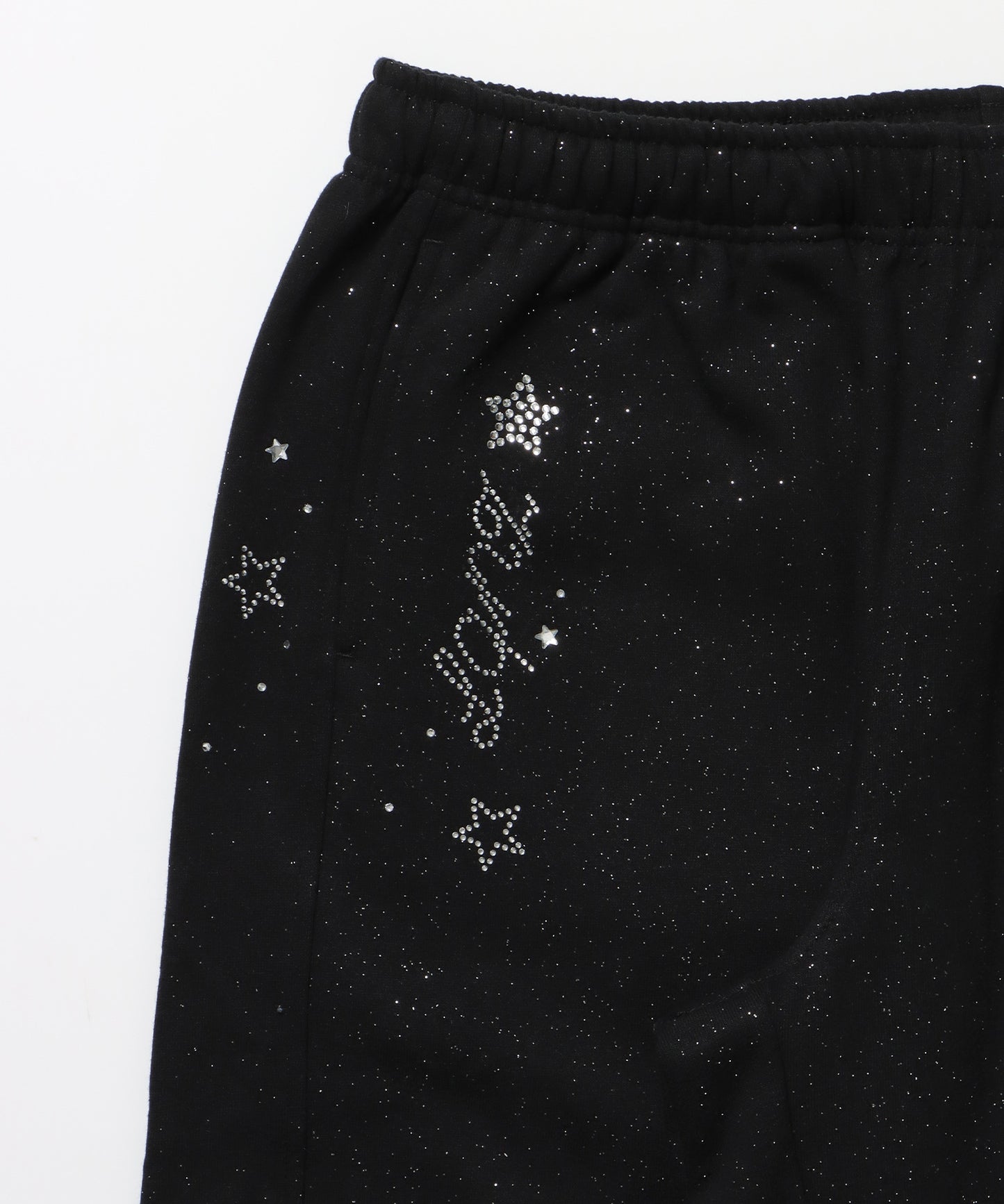 sqnz glitter sweat pants / グリッター スウェットパンツ ラインストーン ドローストリング ポケット 裏起毛 【セットアップ着用可能】 ブラック