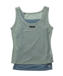 sqnz sheer layered tank / レディース シアー レイヤード ピスネーム メタルプレート タンクトップ クルーネック グリーン