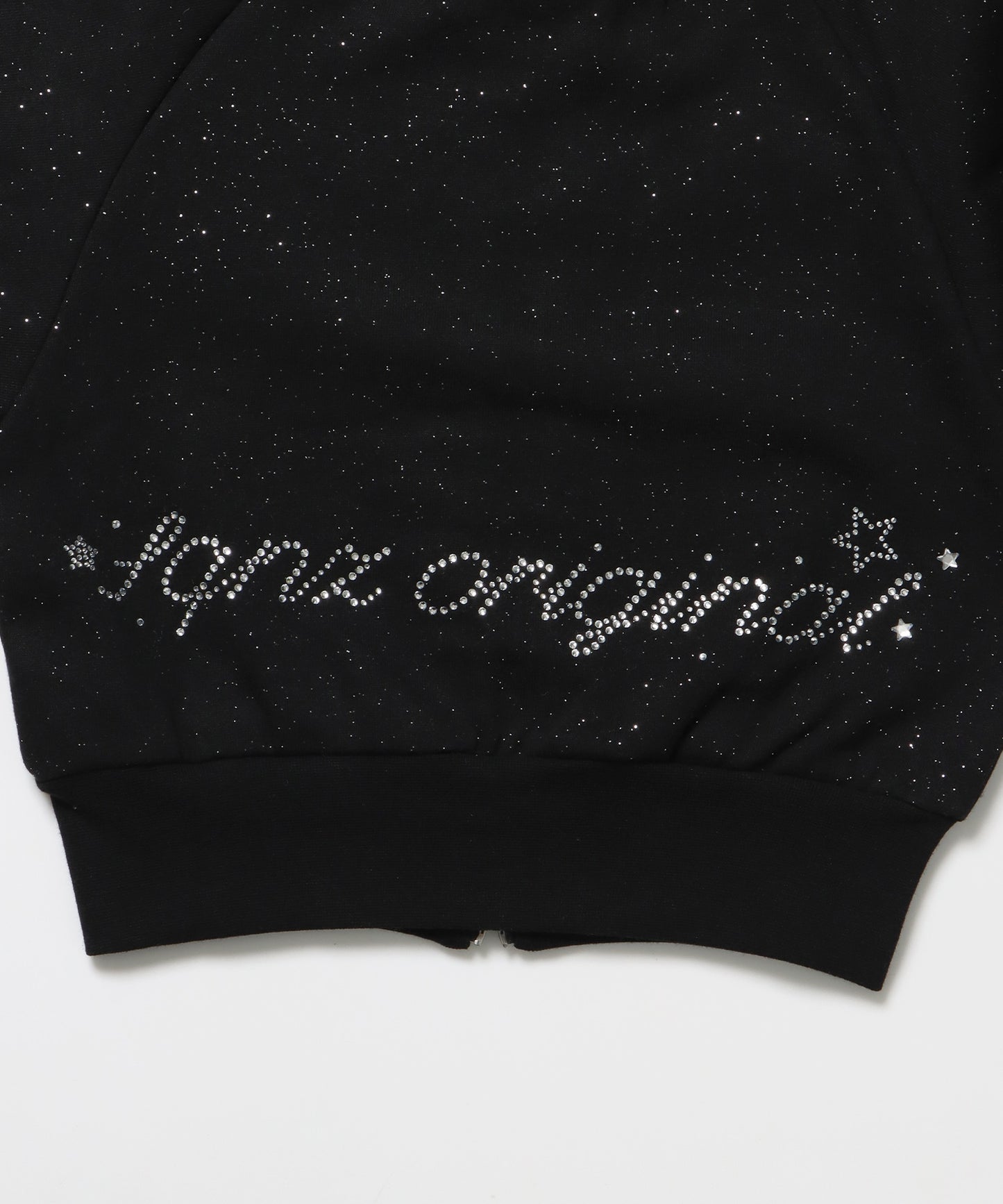 sqnz glitter zip top / グリッター ダブルジップ ジップスウェット 裏起毛 ラインストーン 【セットアップ着用可能】 ブラック