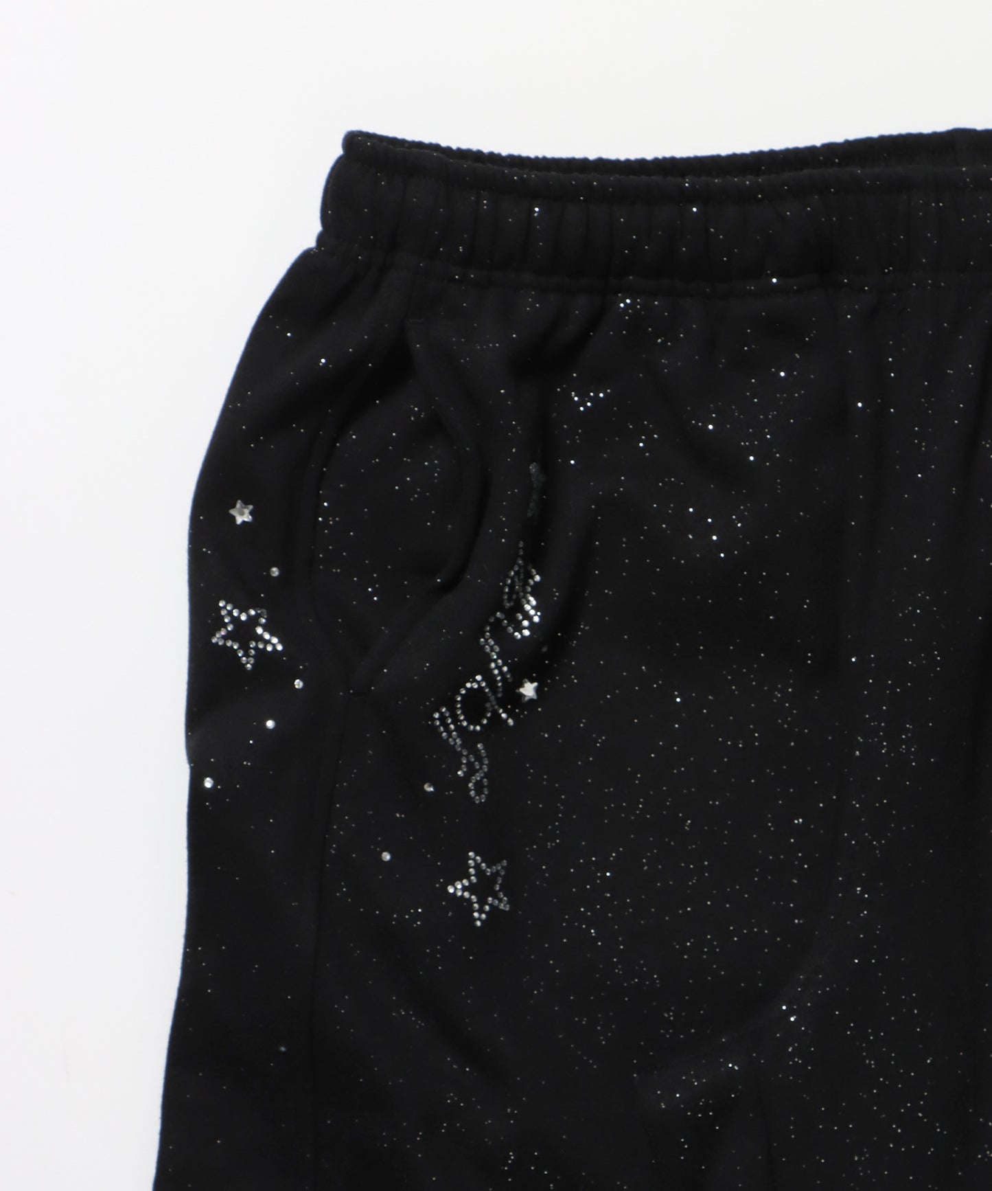 sqnz glitter sweat pants / グリッター スウェットパンツ ラインストーン ドローストリング ポケット 裏起毛 【セットアップ着用可能】 ブラック